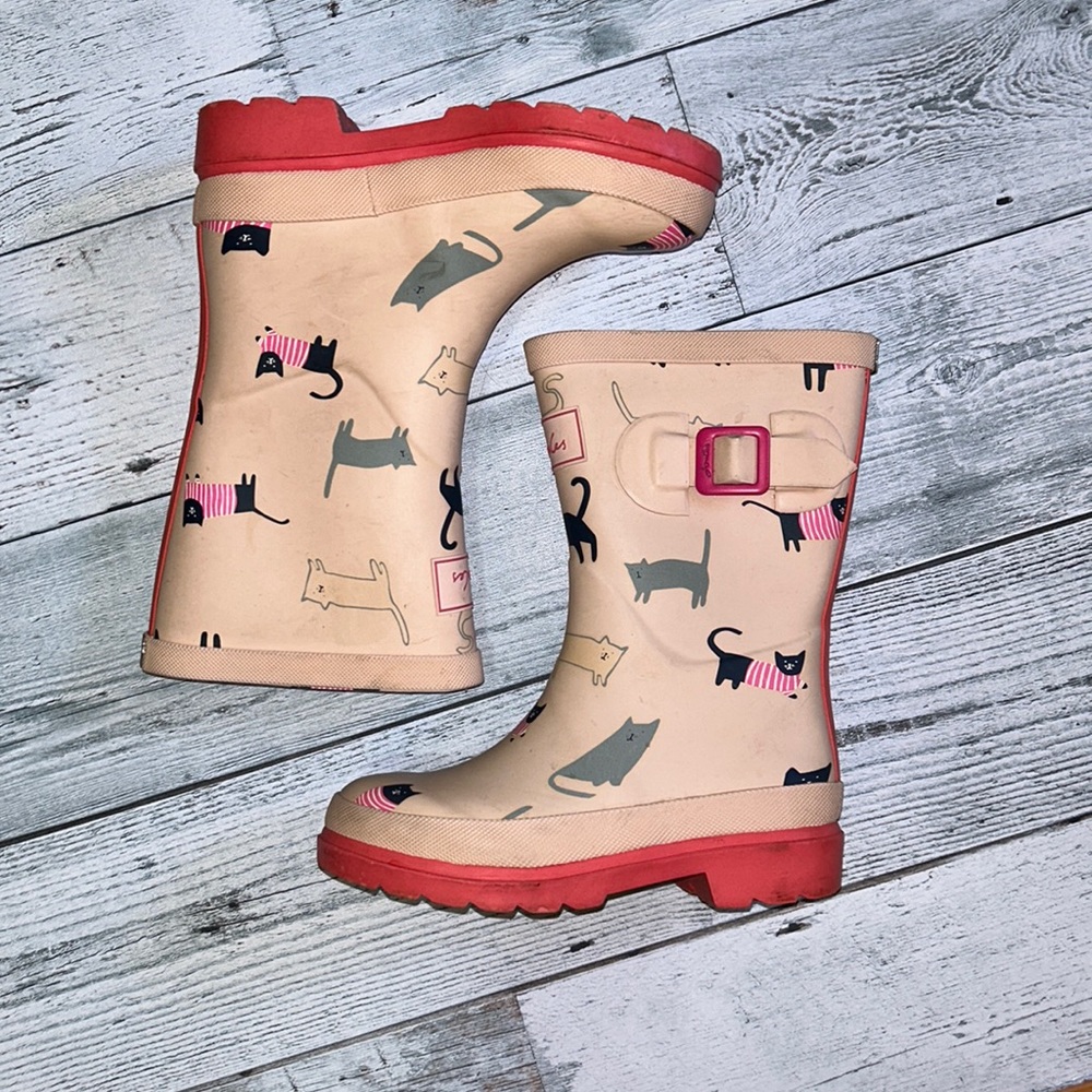 Joules Dancing Cats in Sweaters Fun Pink Rainboots- toddler 11